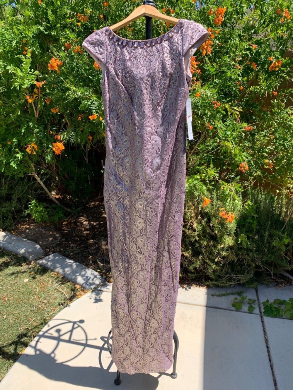 Aidan Mattox Sz 2 Cap Slv Lace Gown Size 2 Lavender Bead Metalic $375 NWT 7365